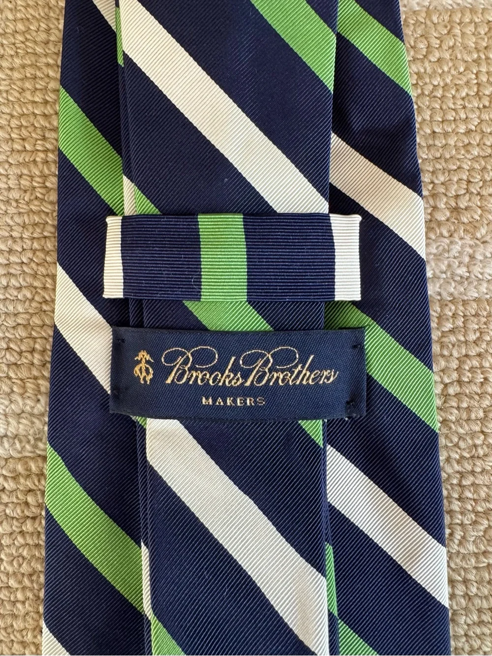 Brooks Brothers Makers Repp Stripe Vintage Silk Tie Navy Green White Classic